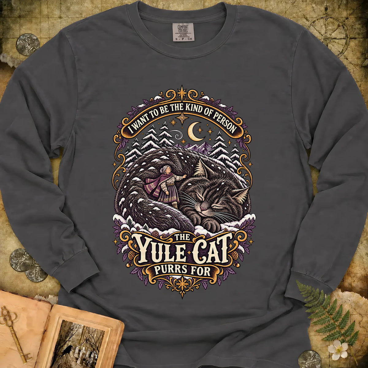 The Kind Of Person The Yule Cat Purrs For Long Sleeve T-Shirt - Pepper