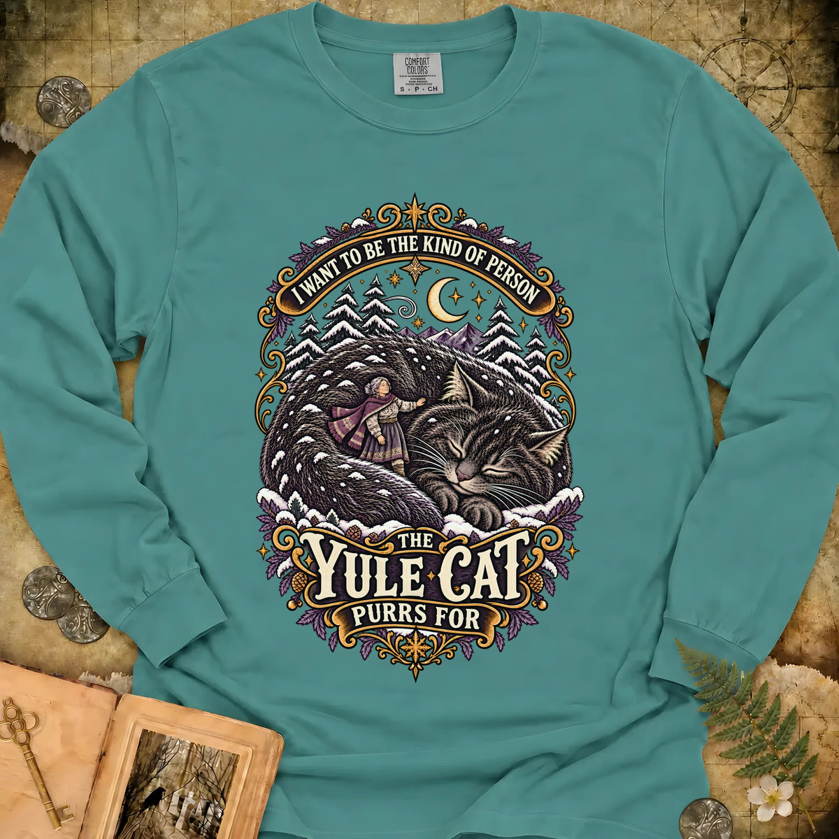The Kind Of Person The Yule Cat Purrs For Long Sleeve T-Shirt - Seafoam