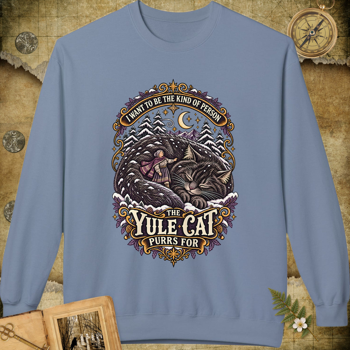 The Kind Of Person The Yule Cat Purrs For Sweatshirt - Stone Blue