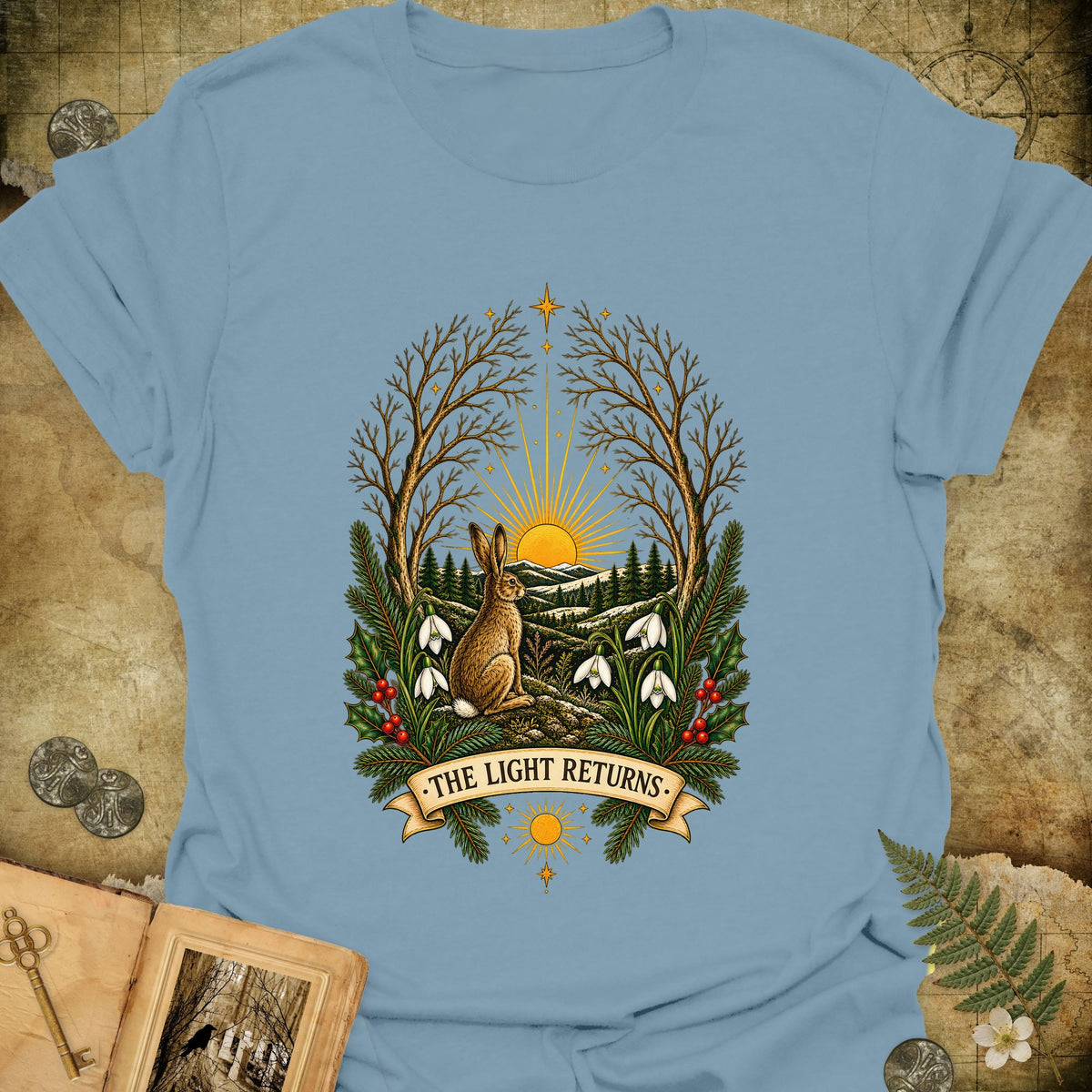 The Light Returns T-Shirt - Stone Blue