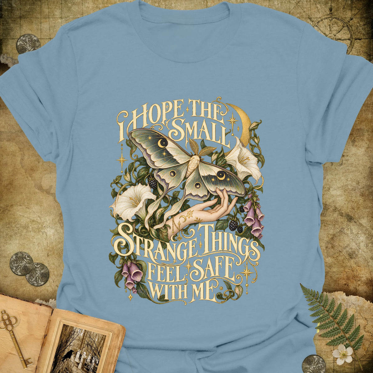 The Moth Whisperer T-Shirt - Stone Blue