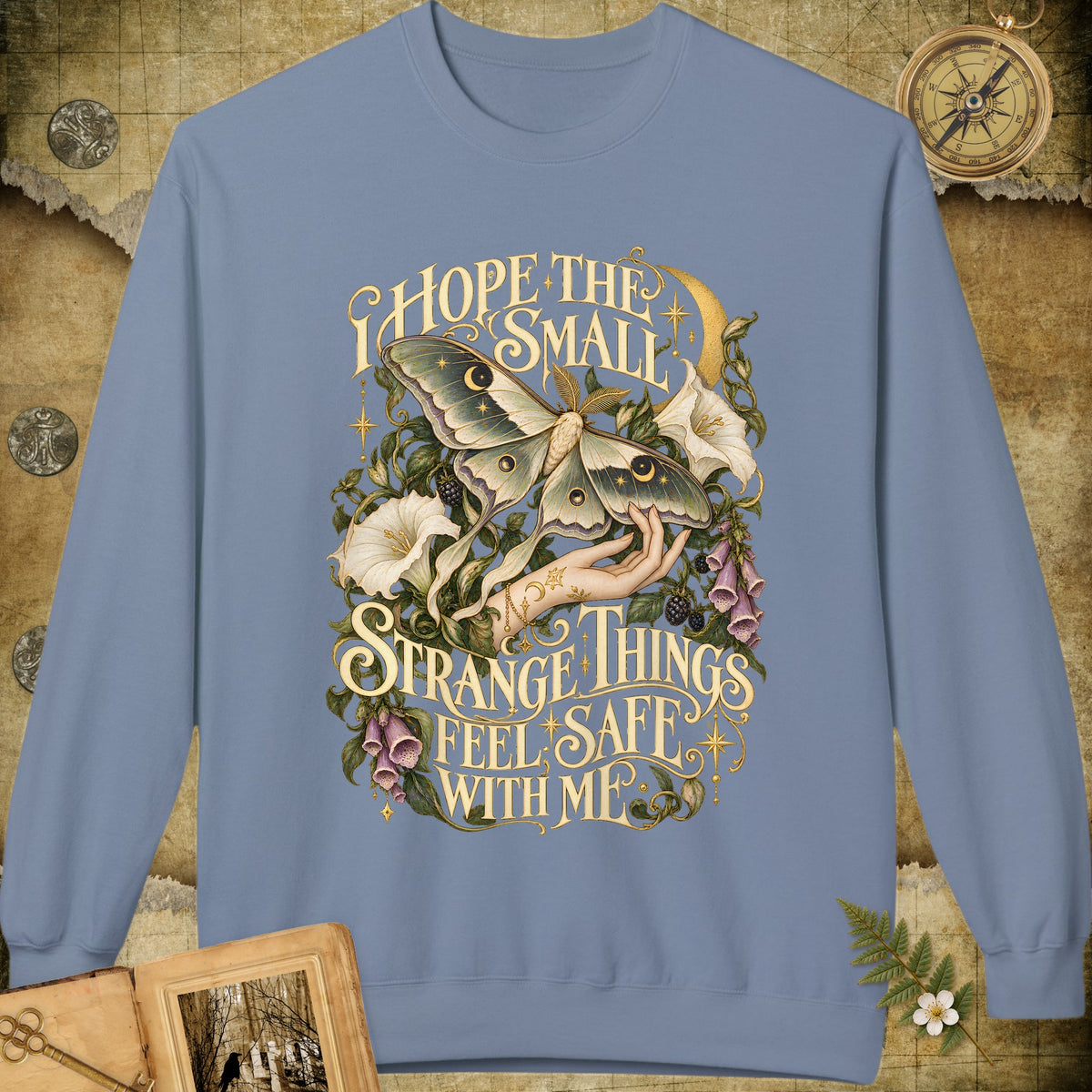 The Moth Whisperer Sweatshirt - Stone Blue