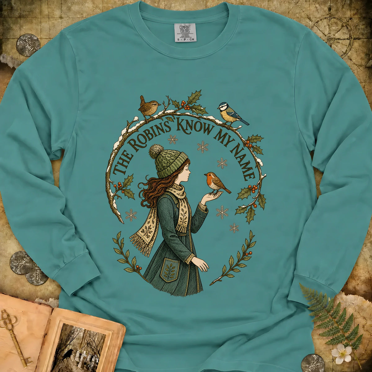 The Robins Know My Name Long Sleeve T-Shirt - Seafoam