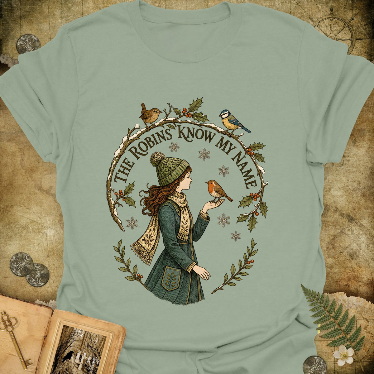 The Robins Know My Name T-Shirt - Sage