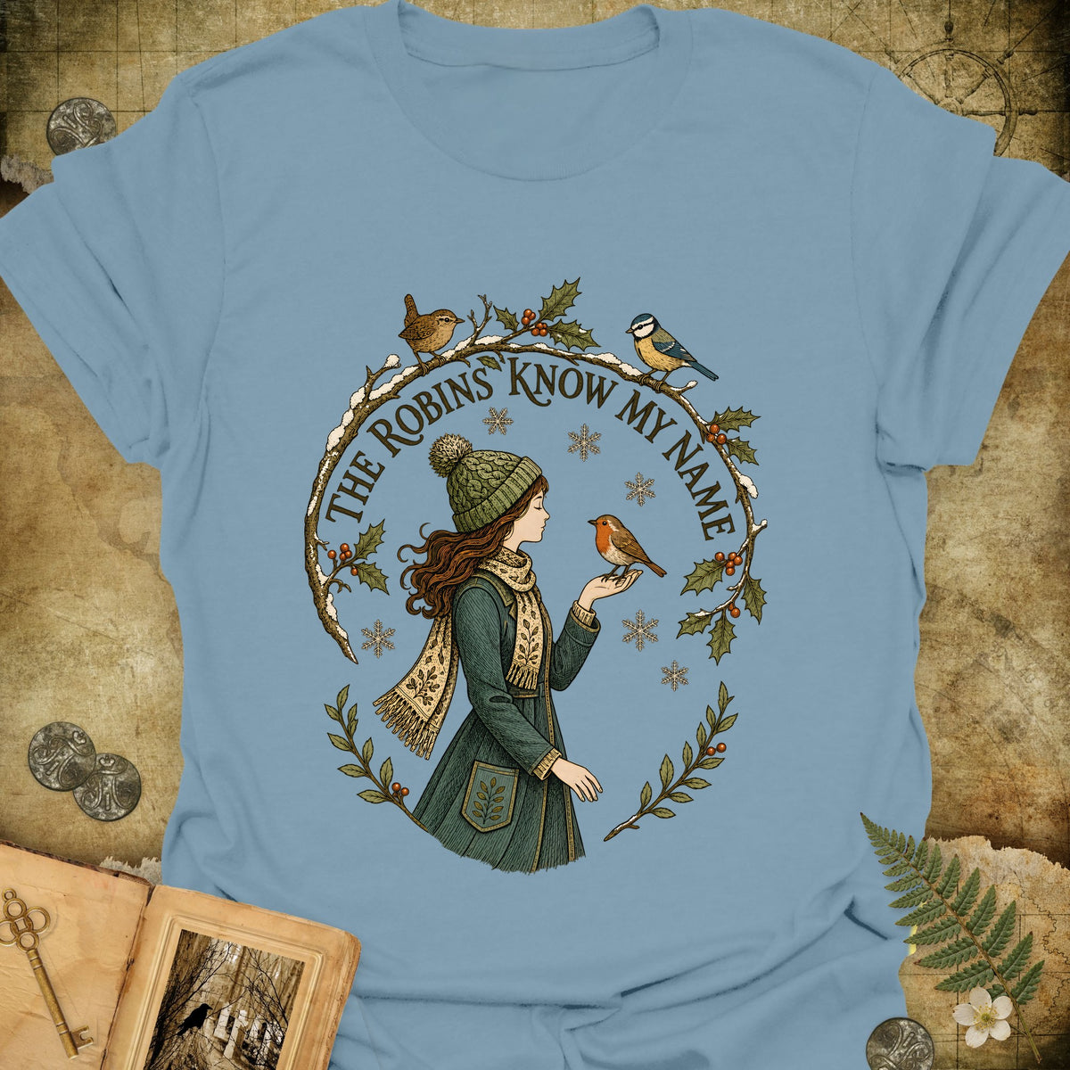 The Robins Know My Name T-Shirt - Stone Blue