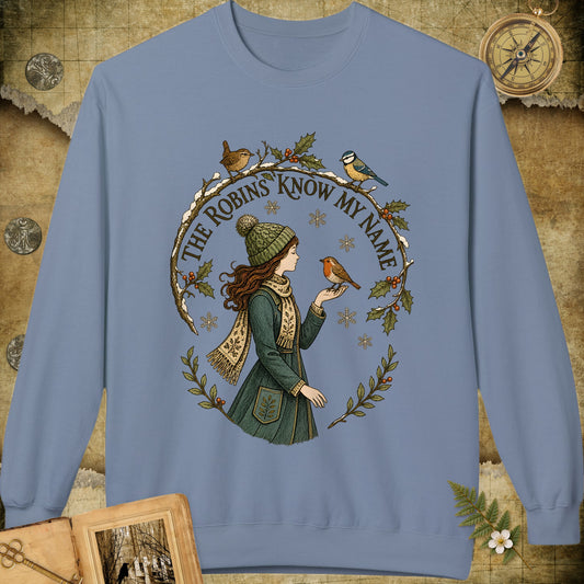 The Robins Know My Name Sweatshirt - Stone Blue