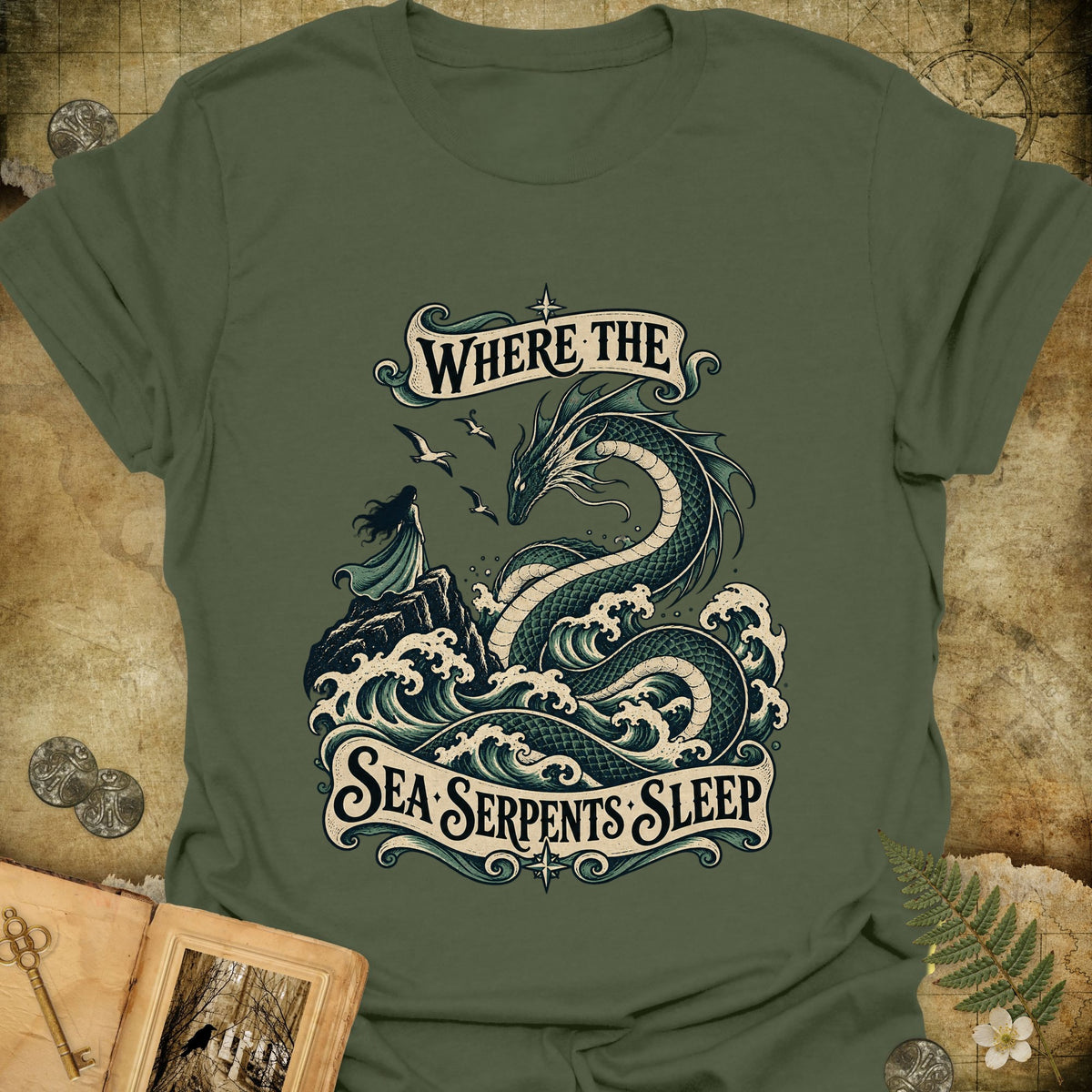 The Sea Serpents T-Shirt - Military Green
