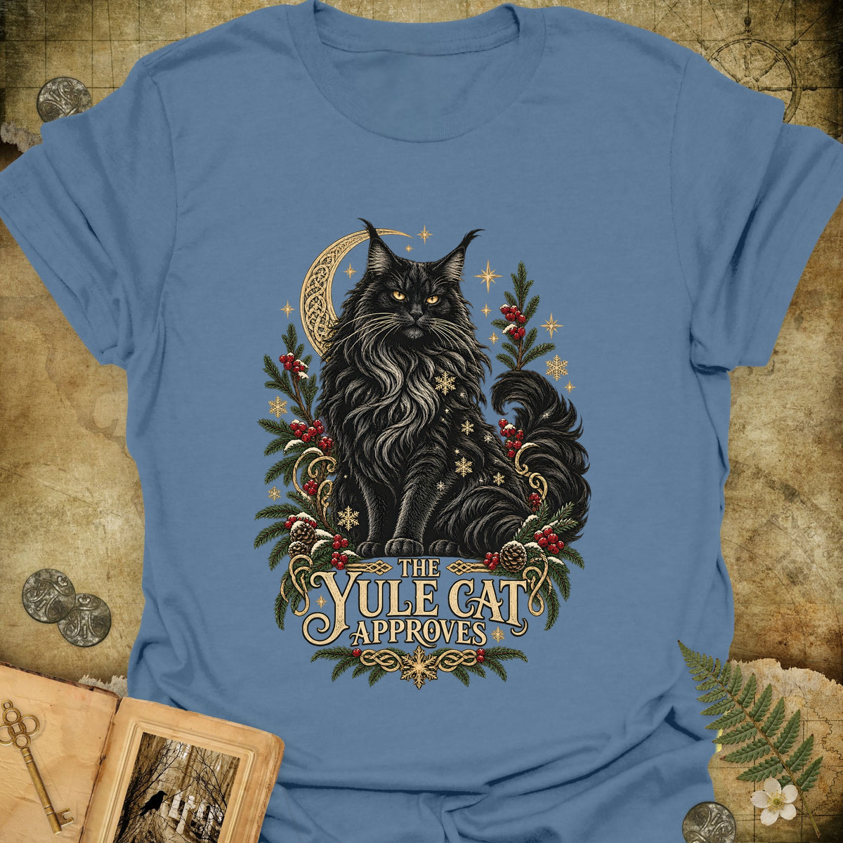 The Yule Cat Approves T-Shirt - Indigo Blue
