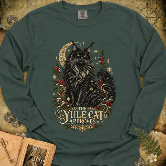 The Yule Cat Approves Long Sleeve T-Shirt - Blue Spruce