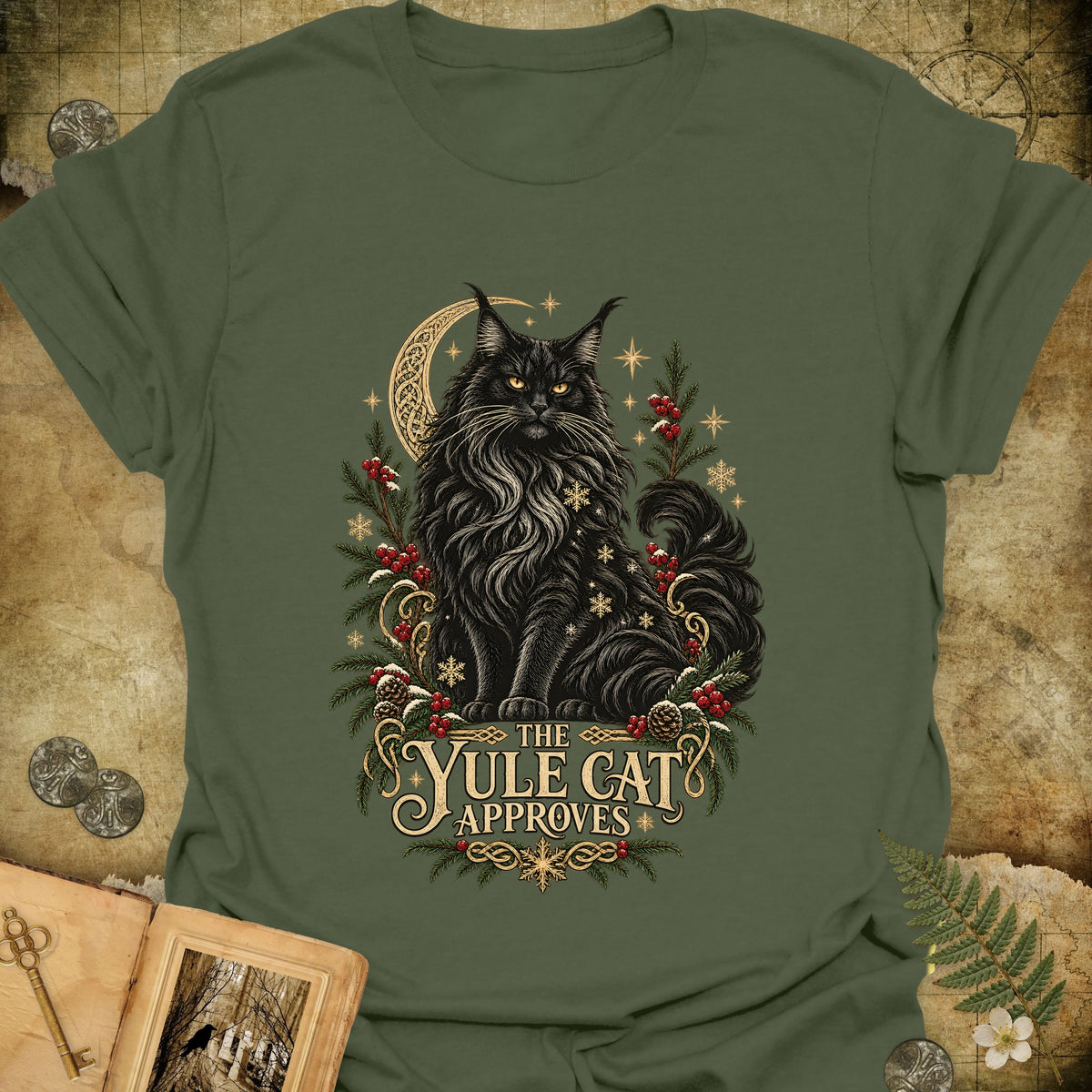 The Yule Cat Approves T-Shirt - Military Green
