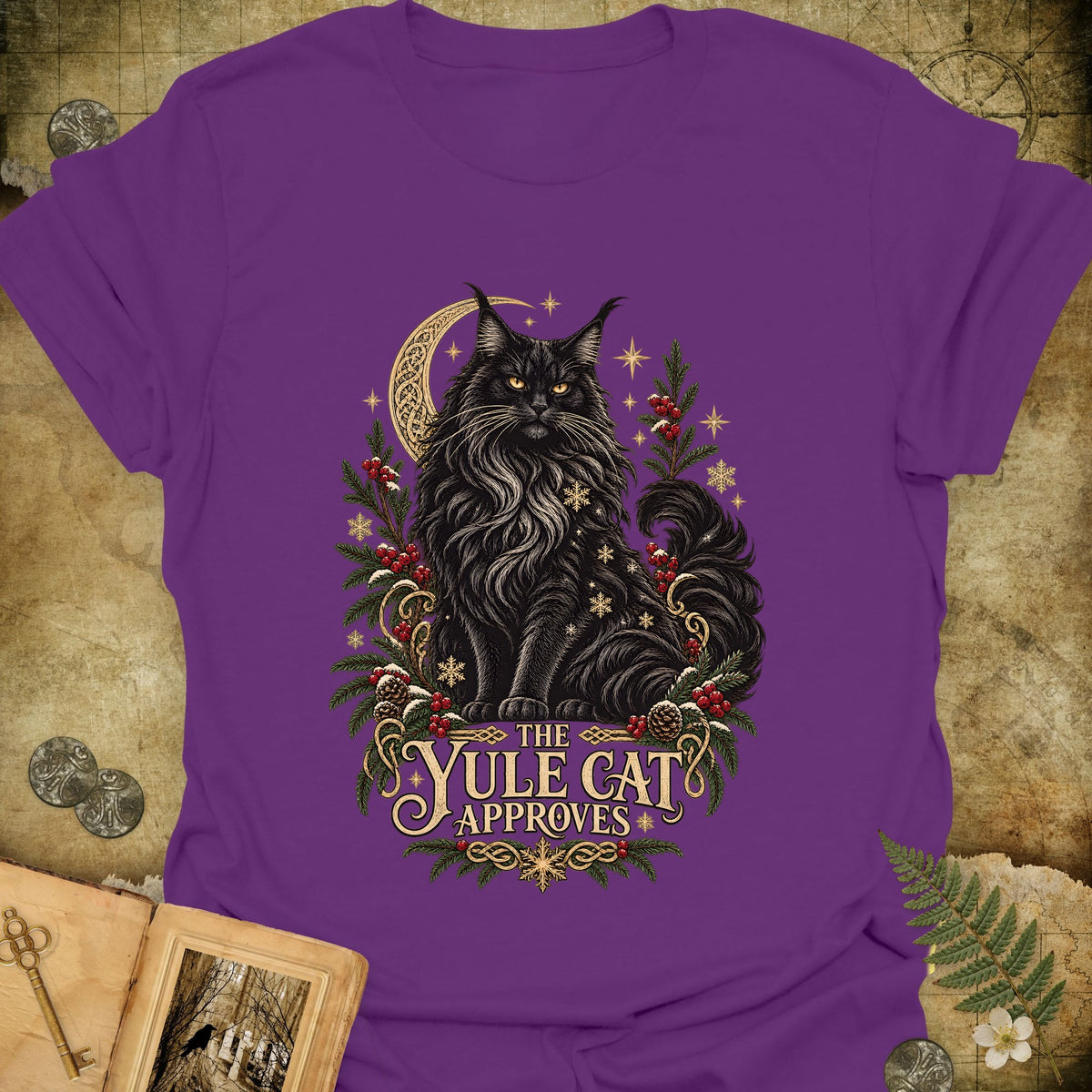 The Yule Cat Approves T-Shirt - Purple