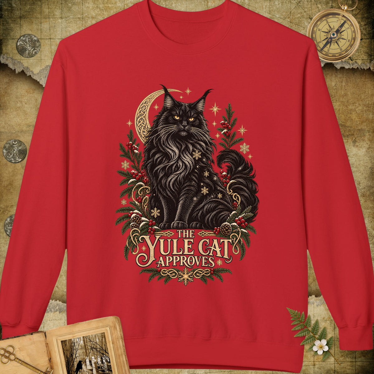 The Yule Cat Approves Sweatshirt - Red