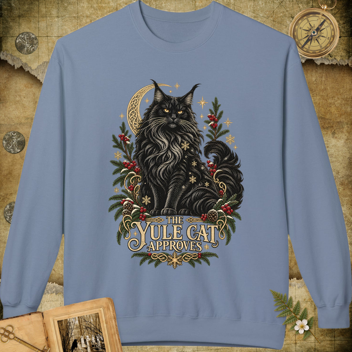 The Yule Cat Approves Sweatshirt - Stone Blue