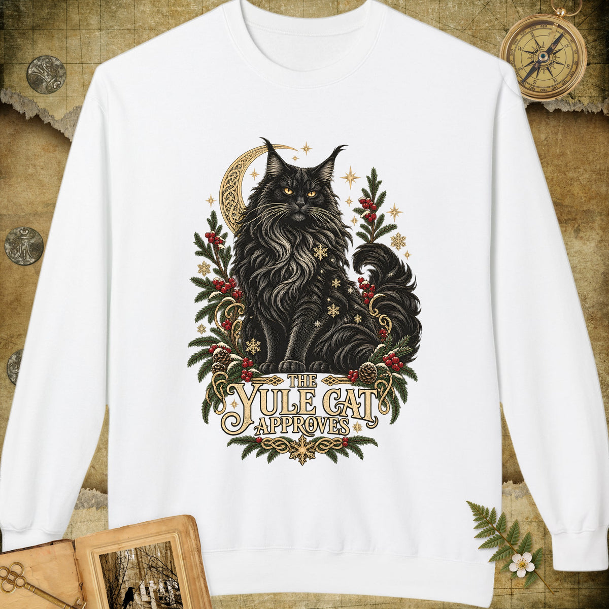 The Yule Cat Approves Sweatshirt - White