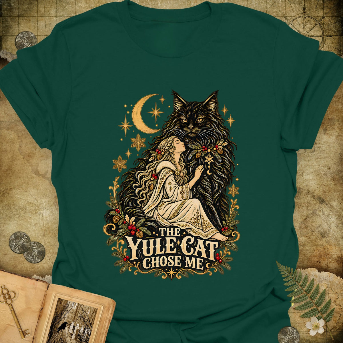 The Yule Cat Chose Me T-Shirt - Forest Green