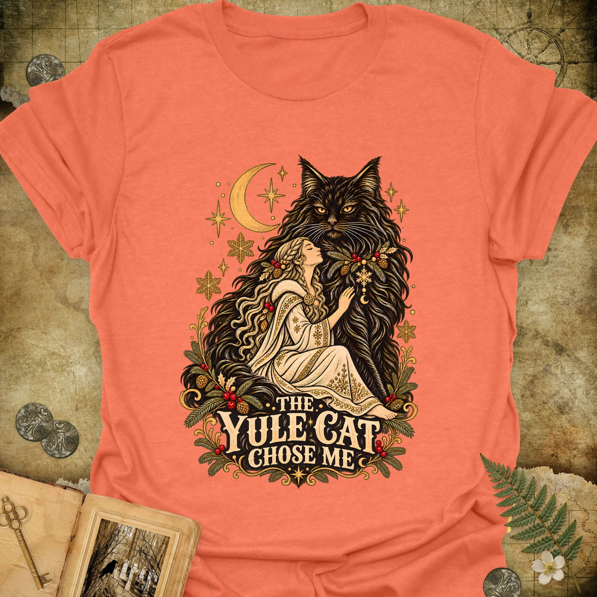 The Yule Cat Chose Me T-Shirt - Heather Orange