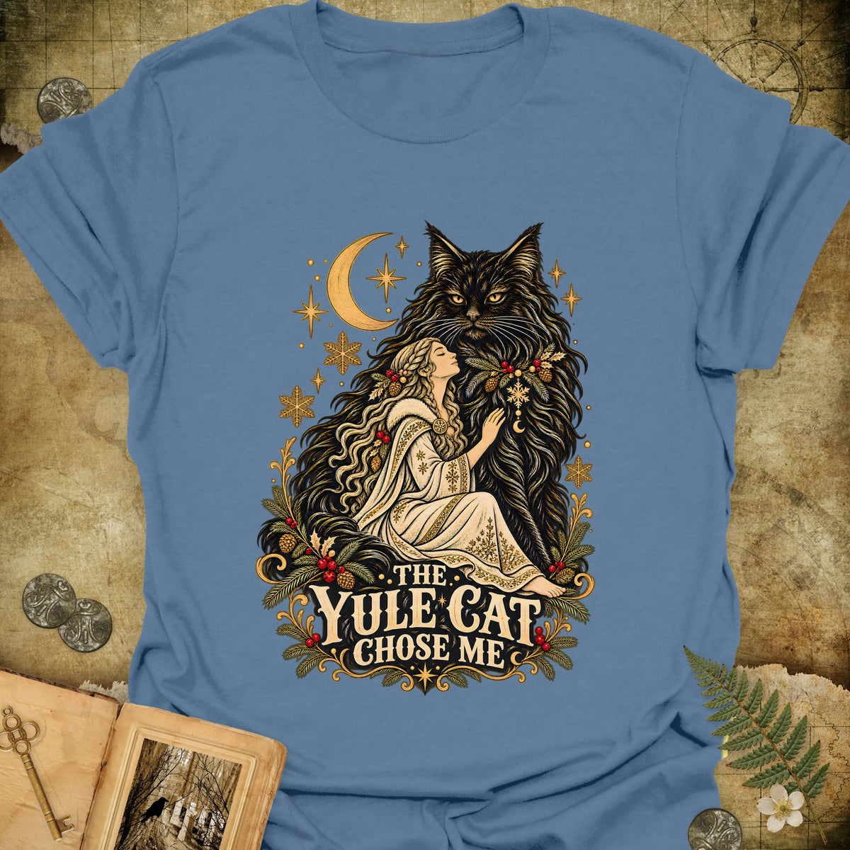 The Yule Cat Chose Me T-Shirt - Indigo Blue