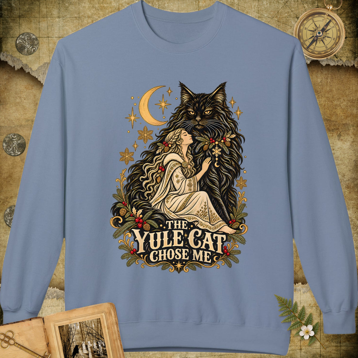 The Yule Cat Chose Me Sweatshirt - Stone Blue