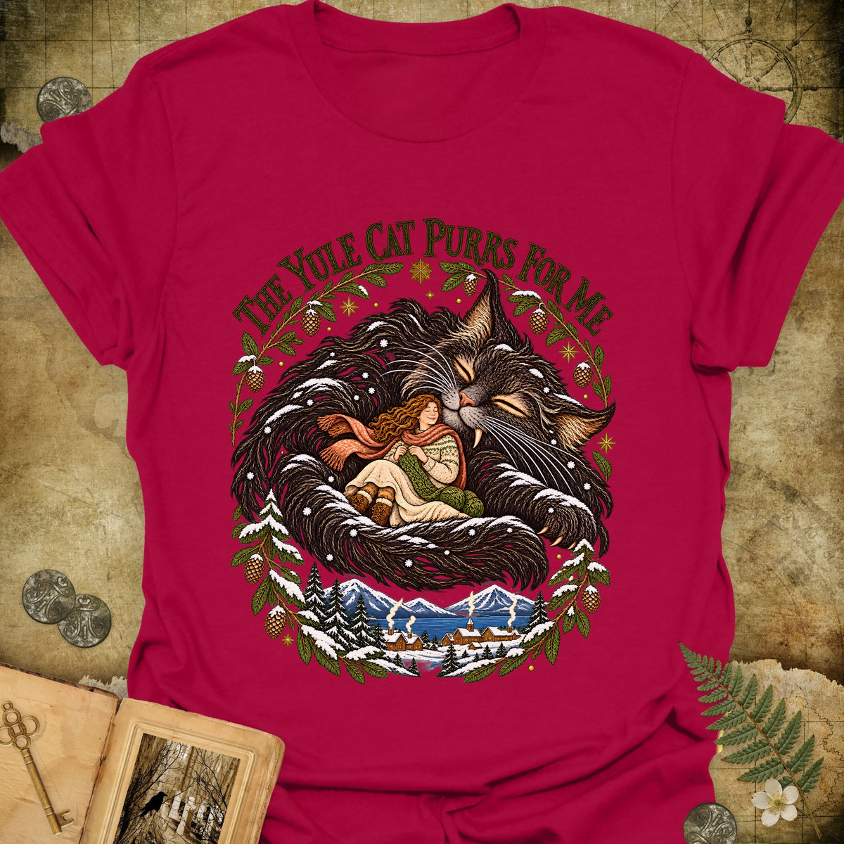 The Yule Cat Purrs For Me T-Shirt - Antique Cherry Red