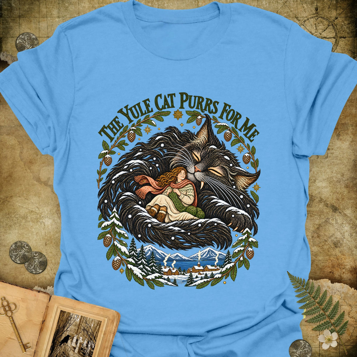 The Yule Cat Purrs For Me T-Shirt - Carolina Blue