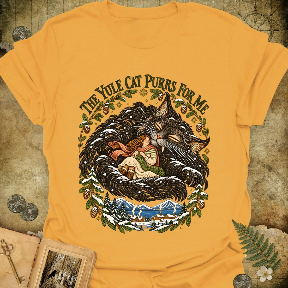 The Yule Cat Purrs For Me T-Shirt - Gold