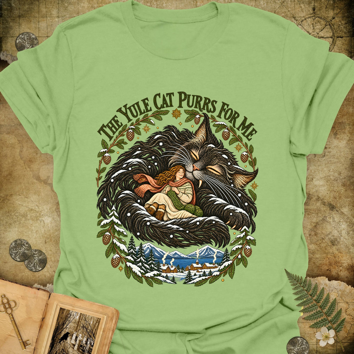 The Yule Cat Purrs For Me T-Shirt - Kiwi
