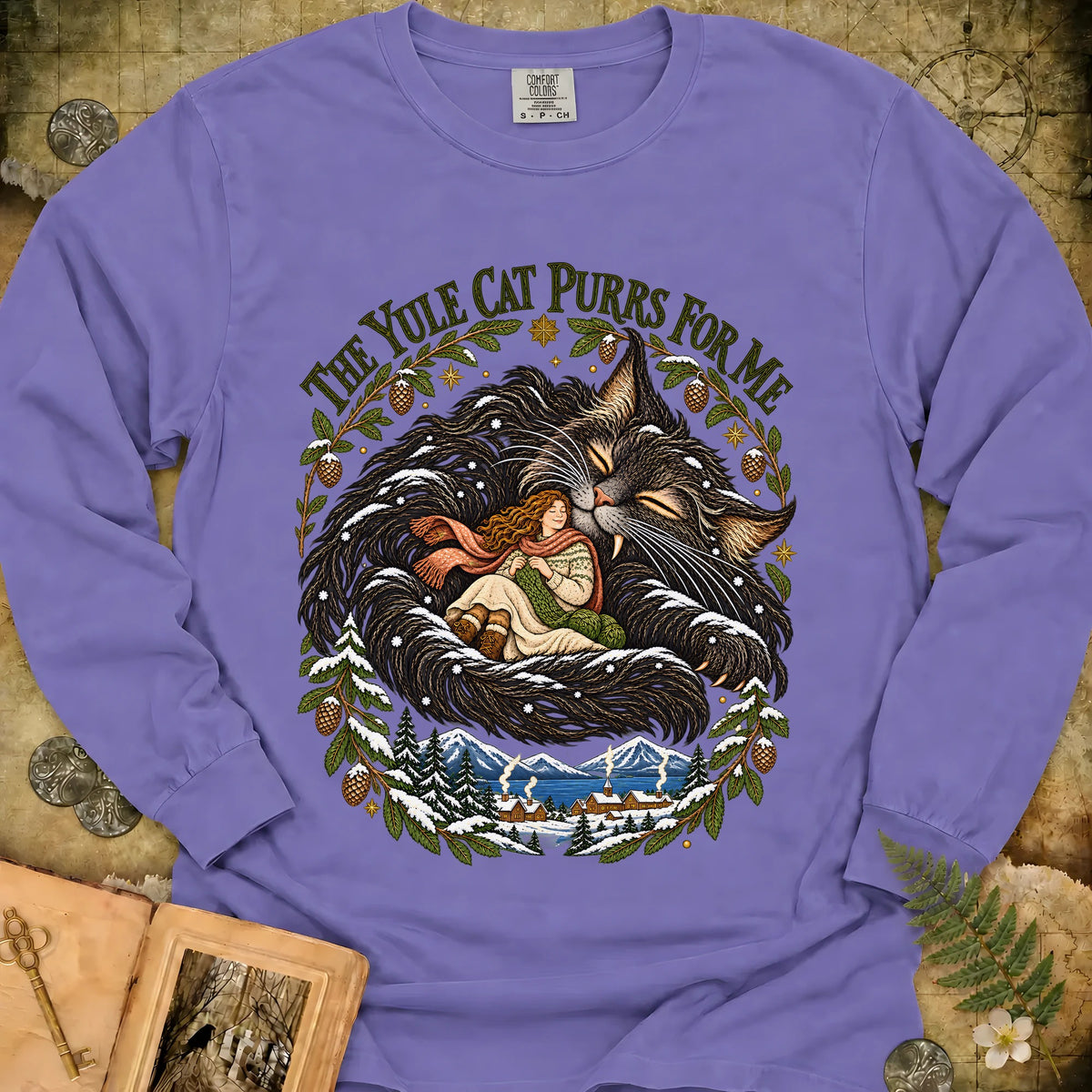 The Yule Cat Purrs For Me Long Sleeve T-Shirt - Violet