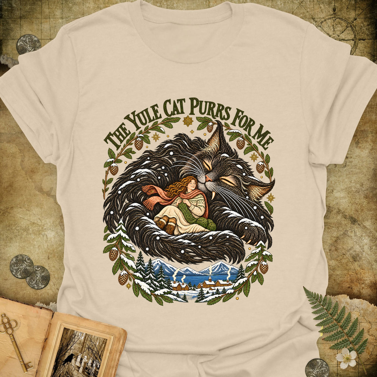 The Yule Cat Purrs For Me T-Shirt - Sand