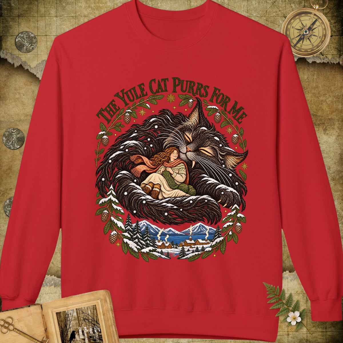 The Yule Cat Purrs For Me Sweatshirt - Red