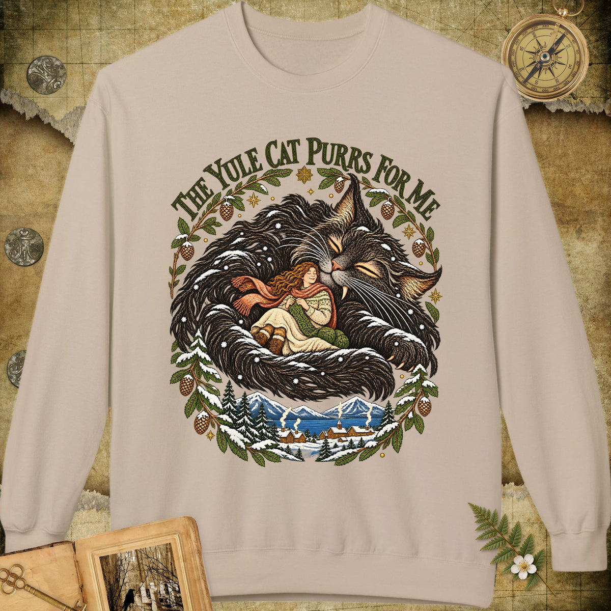 The Yule Cat Purrs For Me Sweatshirt - Sand