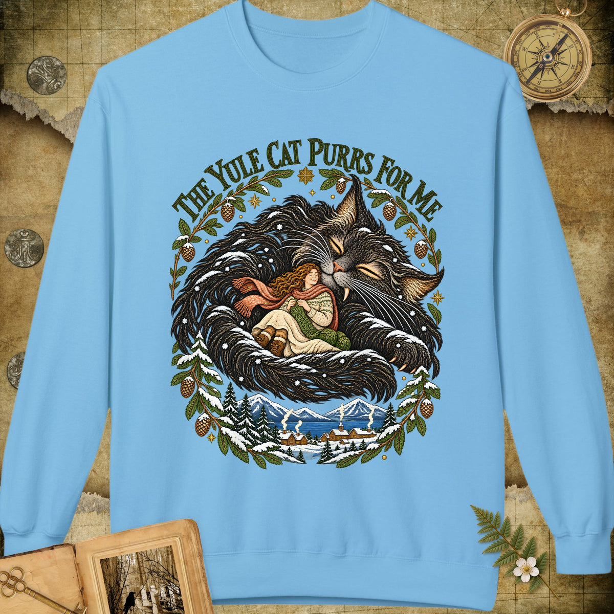 The Yule Cat Purrs For Me Sweatshirt - Sky