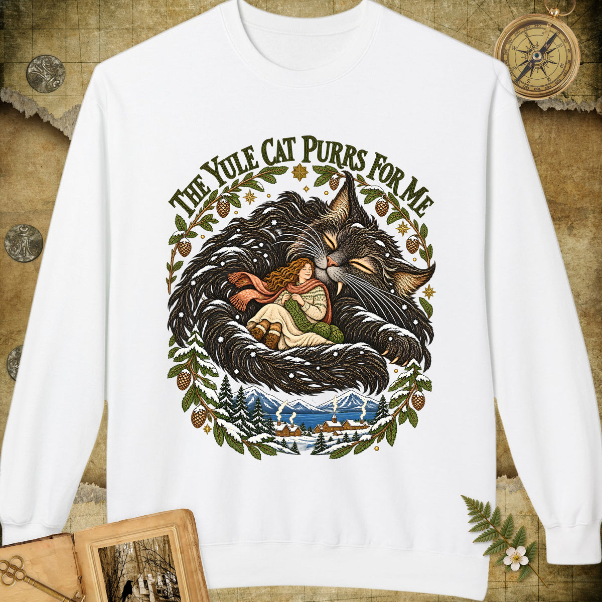 The Yule Cat Purrs For Me Sweatshirt - White