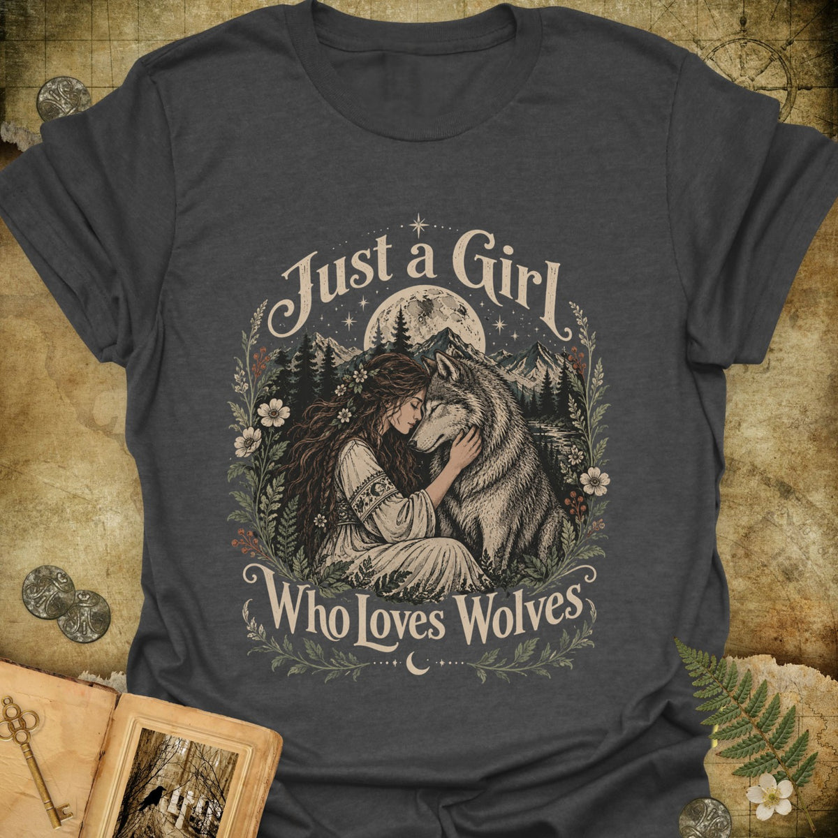 TLWIF Studio | Dark Heather | Just a Girl Who Loves Wolves T-Shirt