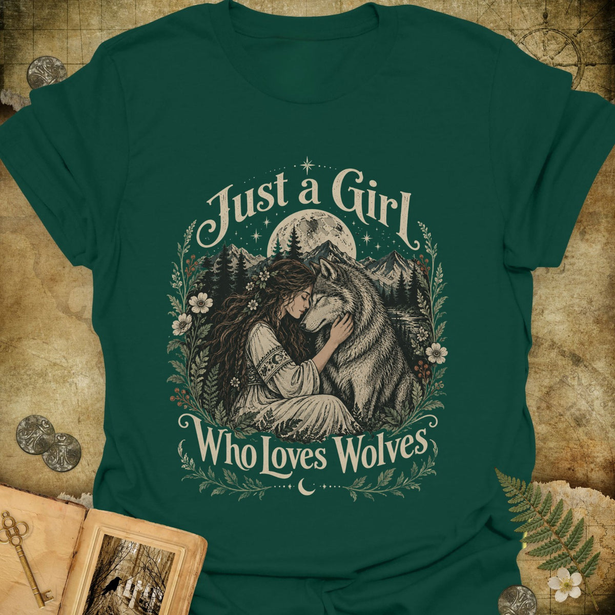 TLWIF Studio | Forest Green | Just a Girl Who Loves Wolves T-Shirt