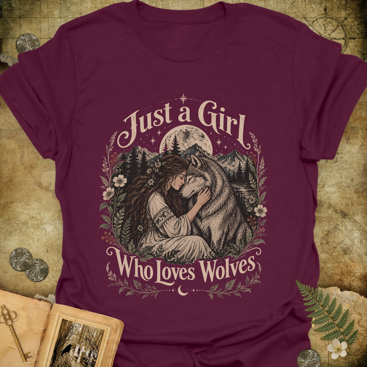 TLWIF Studio | Maroon | Just a Girl Who Loves Wolves T-Shirt