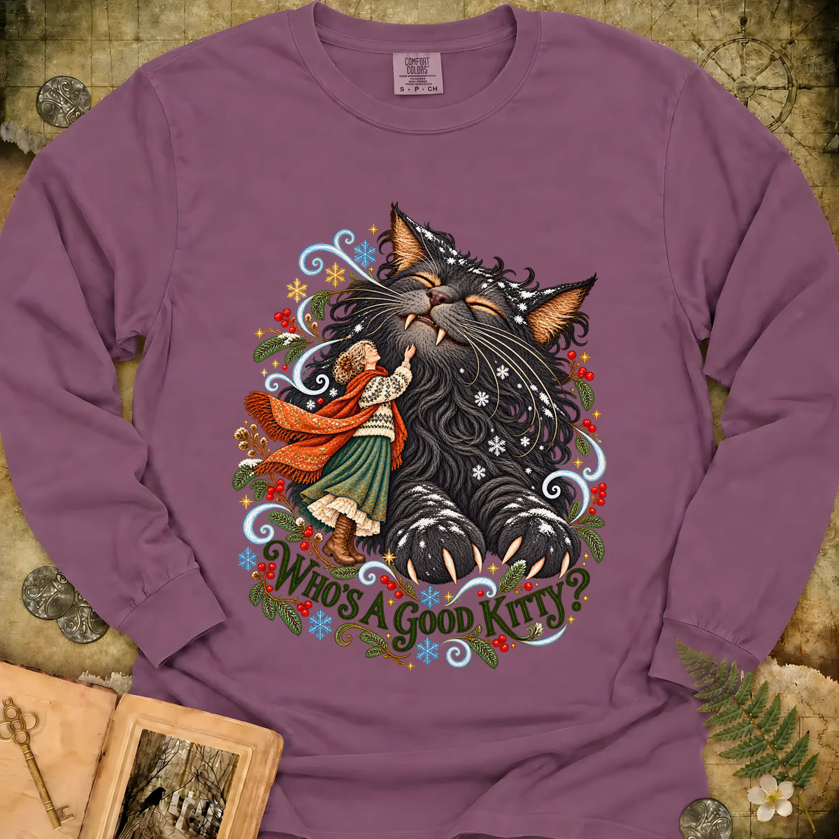 Who's A Good Kitty Long Sleeve T-Shirt - Berry