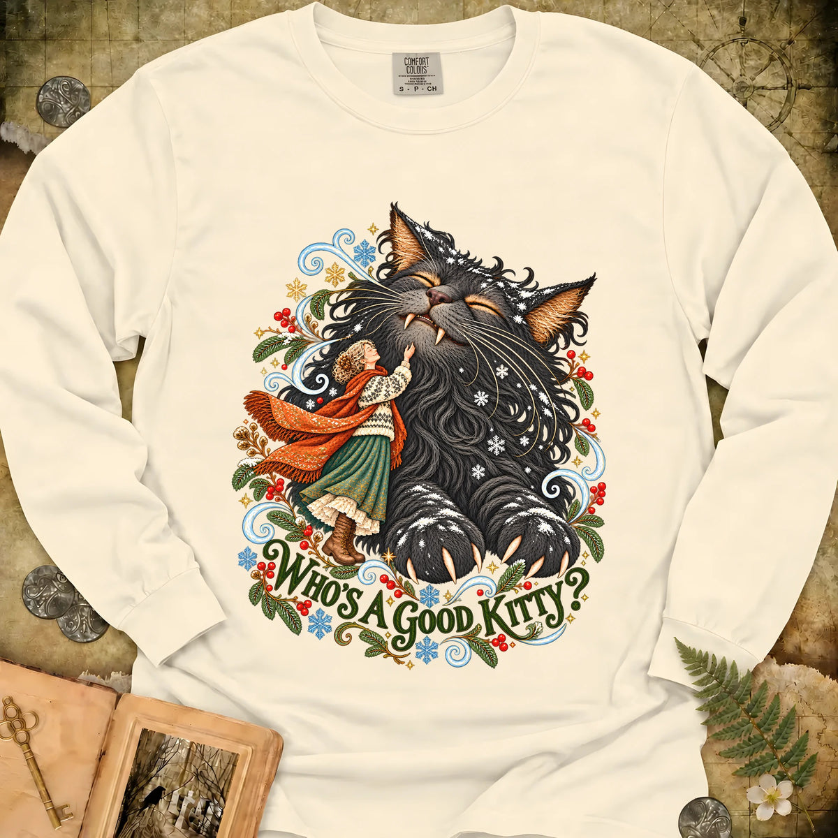 Who's A Good Kitty Long Sleeve T-Shirt - Ivory