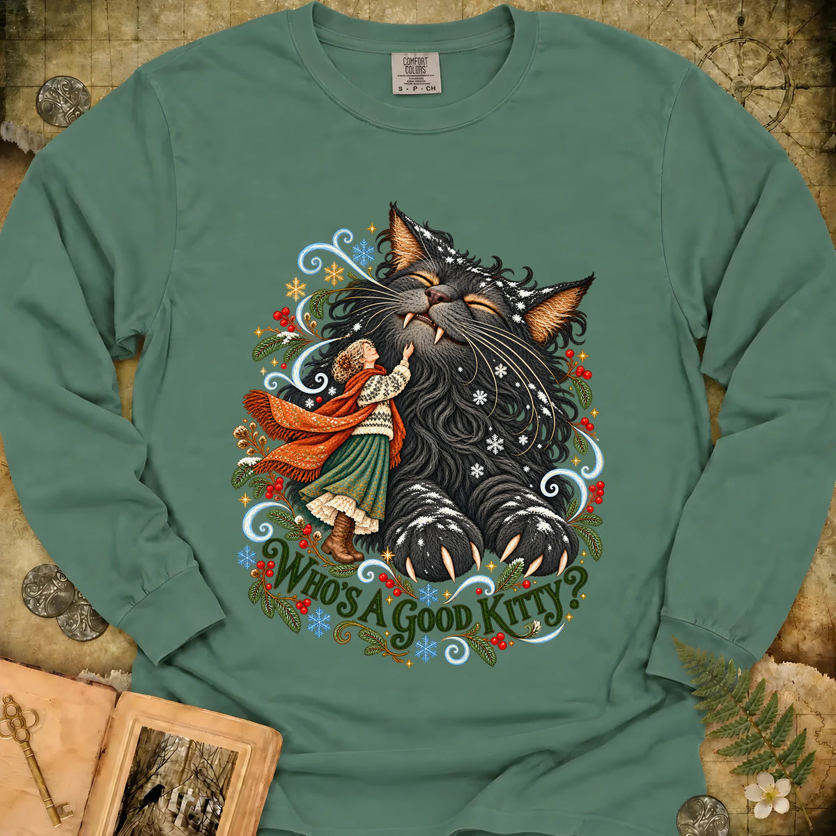 Who's A Good Kitty Long Sleeve T-Shirt - Light Green