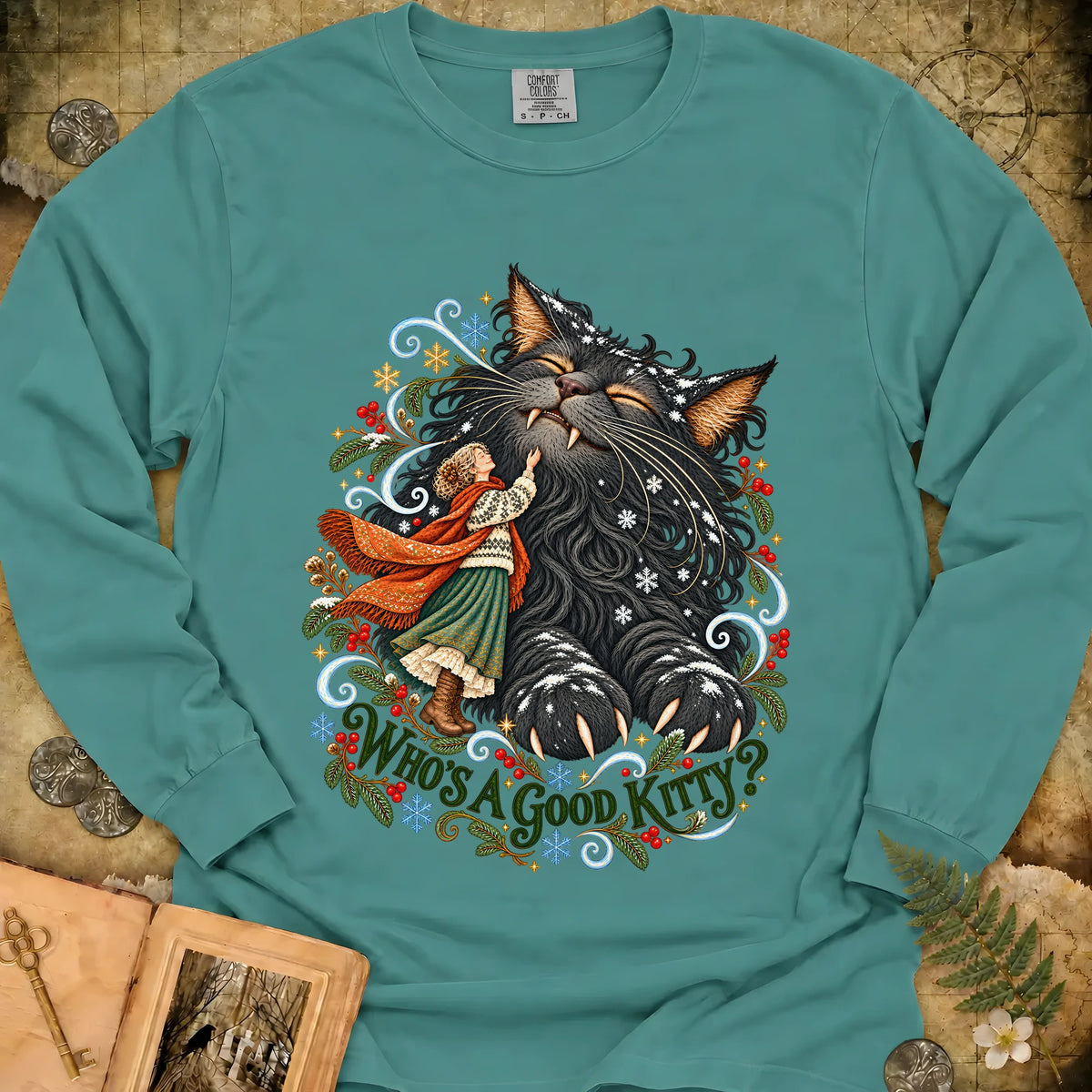 Who's A Good Kitty Long Sleeve T-Shirt - Seafoam