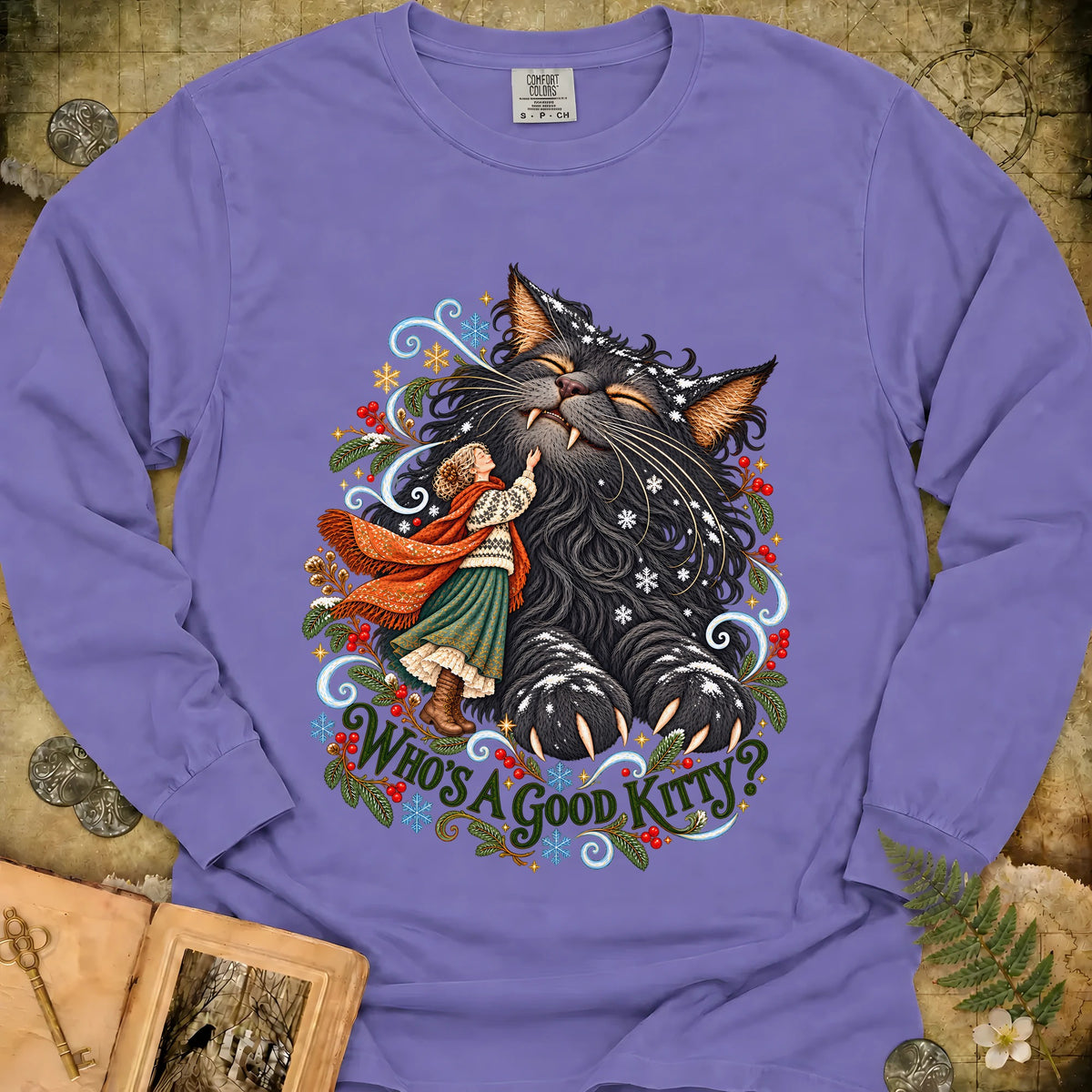 Who's A Good Kitty Long Sleeve T-Shirt - Violet