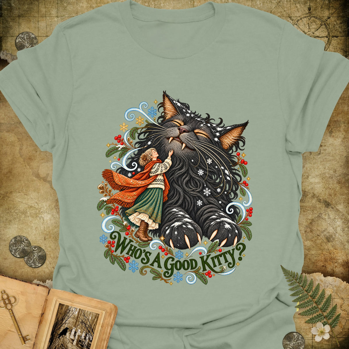 Who's A Good Kitty T-Shirt - Sage