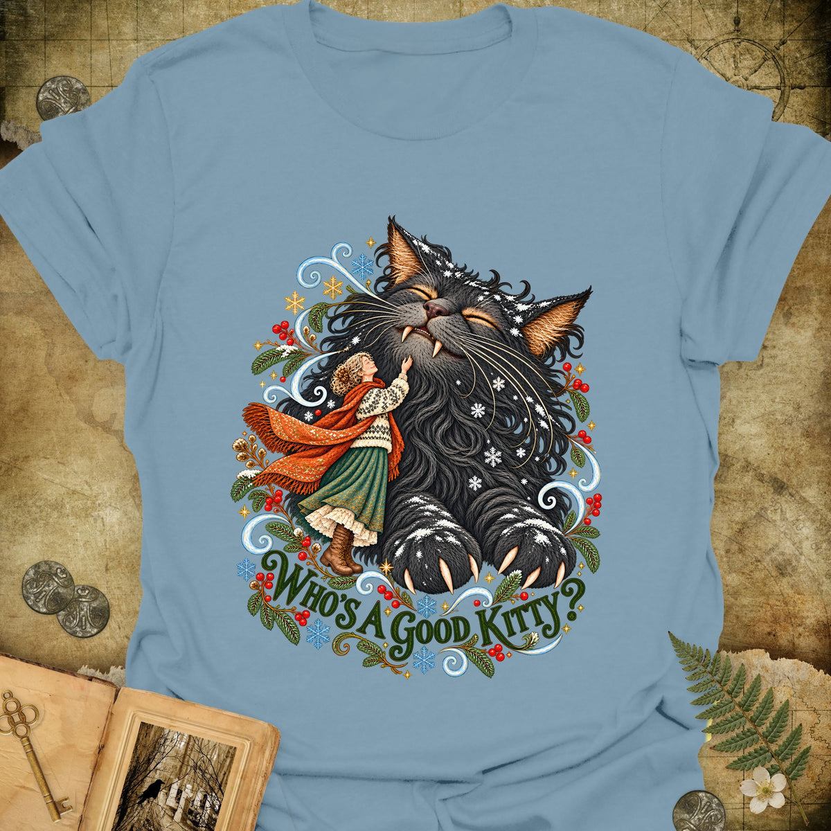 Who's A Good Kitty T-Shirt - Stone Blue