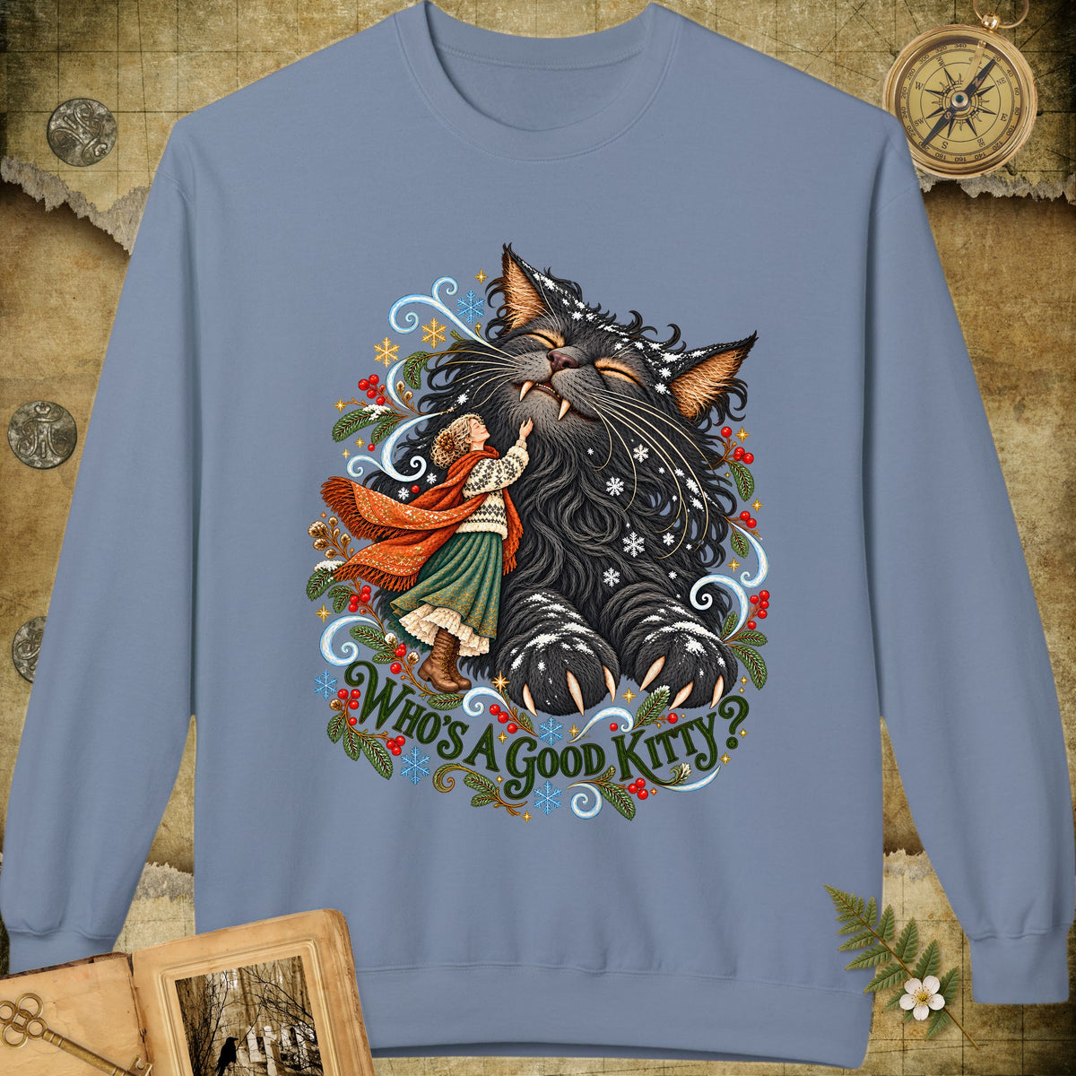 Who's A Good Kitty Sweatshirt - Stone Blue