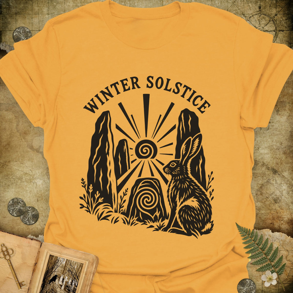 Winter Solstice Hare Emblem T-Shirt - Gold