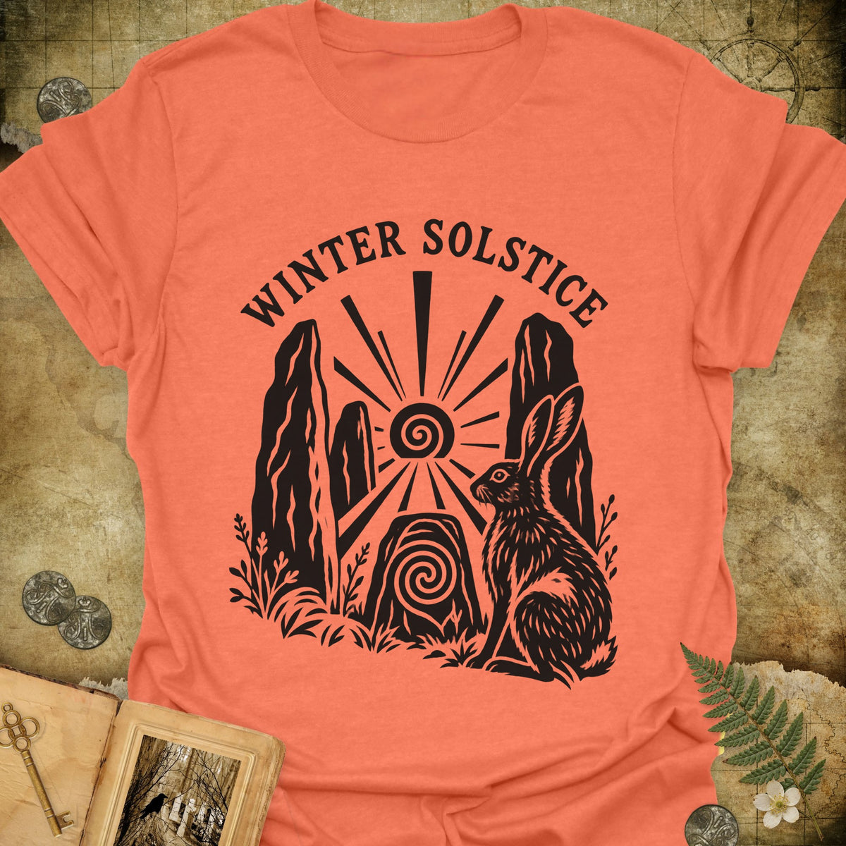 Winter Solstice Hare Emblem T-Shirt - Heather Orange