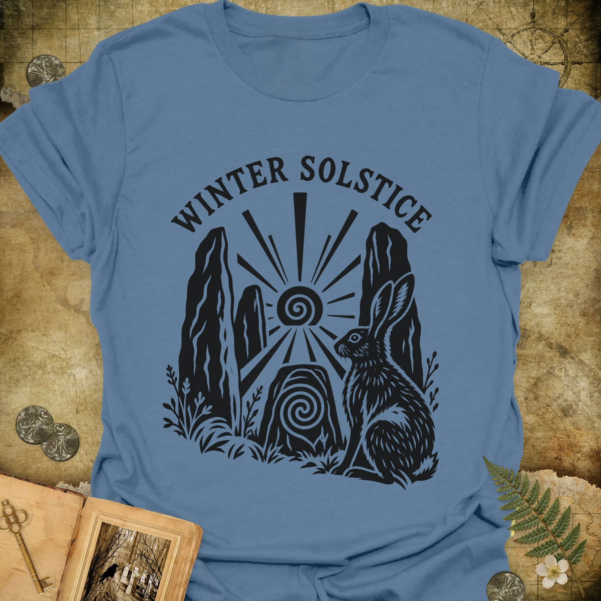 Winter Solstice Hare Emblem T-Shirt - Indigo Blue