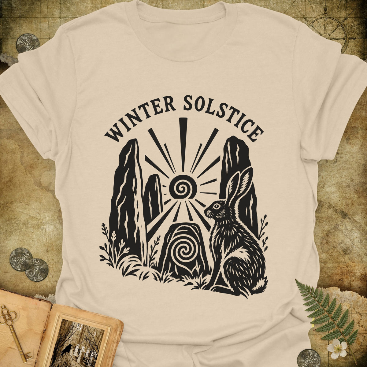 Winter Solstice Hare Emblem T-Shirt - Sand