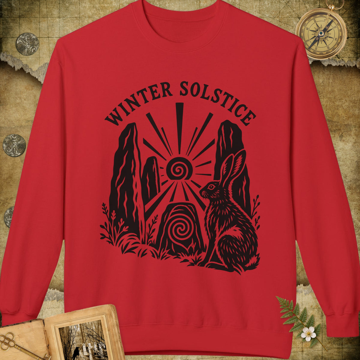 Winter Solstice Hare Emblem Sweatshirt - Red