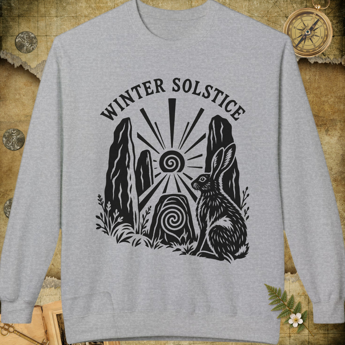 Winter Solstice Hare Emblem Sweatshirt - Sport Grey