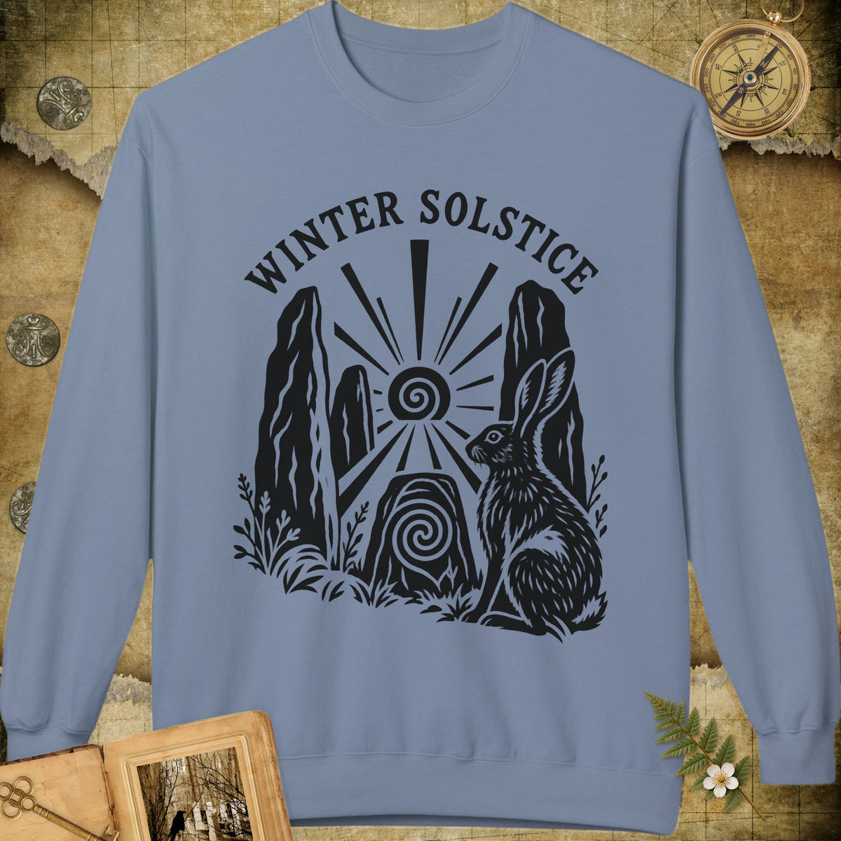 Winter Solstice Hare Emblem Sweatshirt - Stone Blue